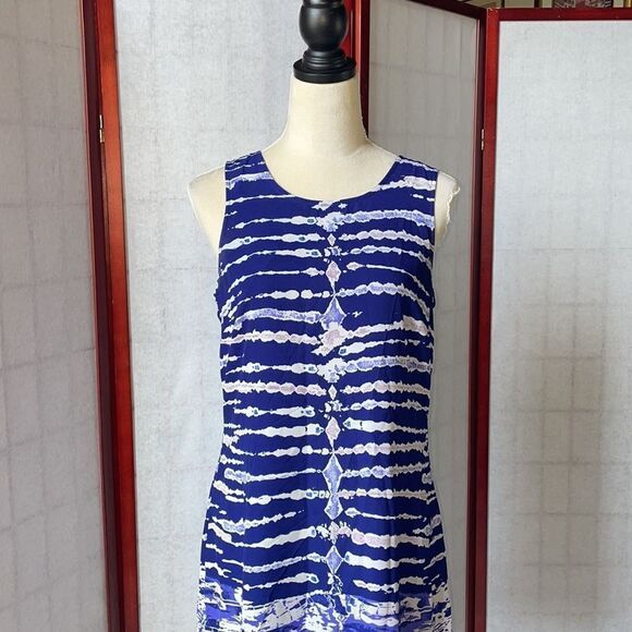 Saint Tropez West Blue and White Designed Shift Dress (Size: 6) - Picture 3 of 16